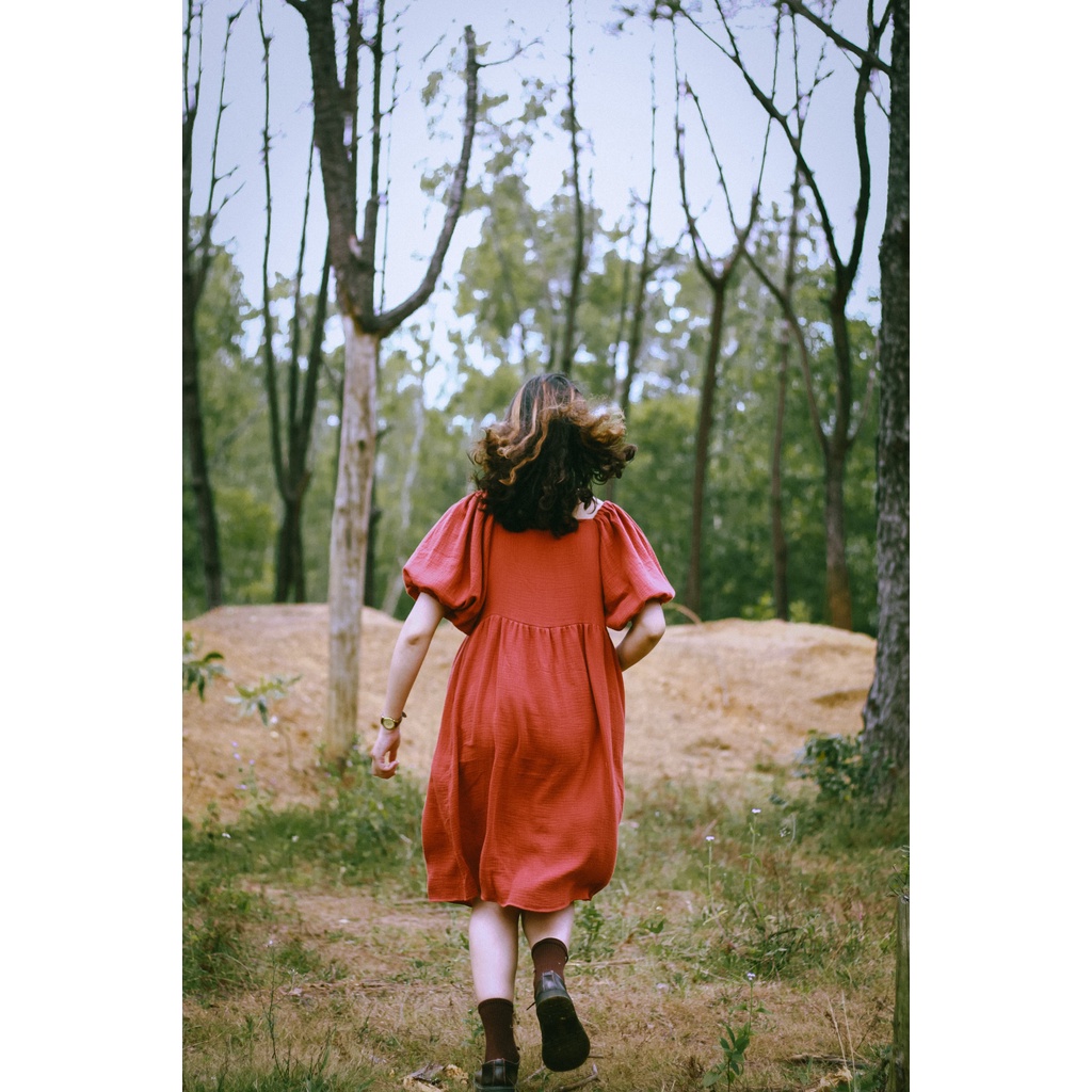 Váy Babydoll Tay Phồng Xòe Rộng Vintage Xô Muslin Vui Hè Mát Xinh Xắn