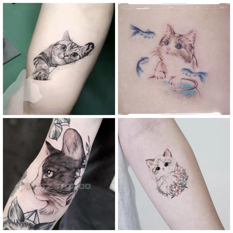 Nhãn dán hình xăm mèo Tatoo Hình Xăm Dán Tạm Thời Chống Thấm Nước Hình Mèo Dễ Thương Vui Nhộn Cho Nam Và Nữ