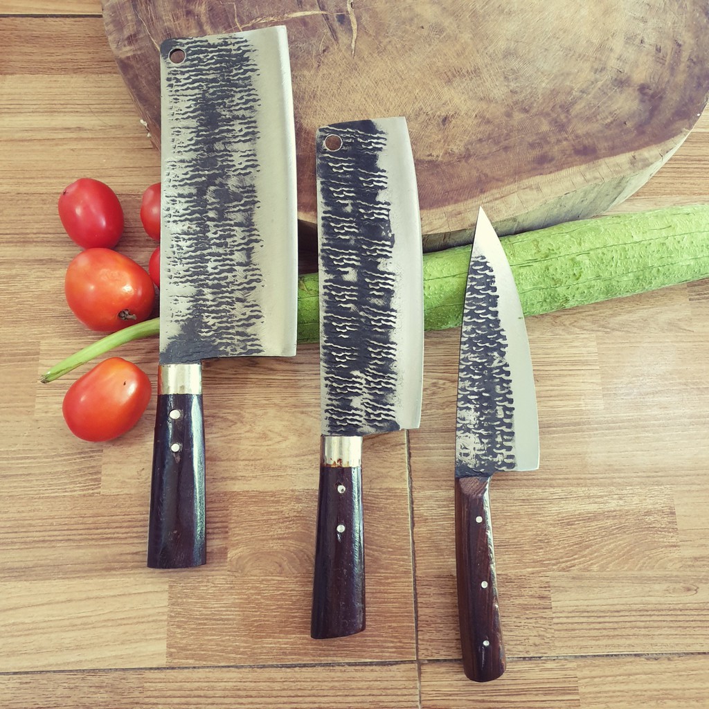 [ GIÁ SỈ ] Bộ 3 dao nhà bếp PLK 001 , rèn thủ công bằng nhíp xe ô tô, Bán sỉ không qua trung gian