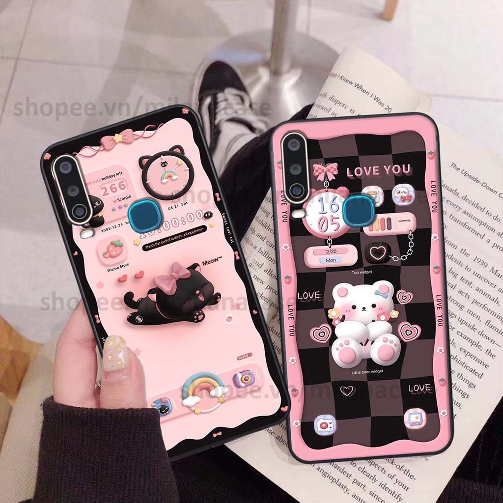 Ốp Vivo U10 / Y12 / Y15 / Y17 hình đồng hồ icon gấu mèo cute cực dễ thương ngộ nghĩnh