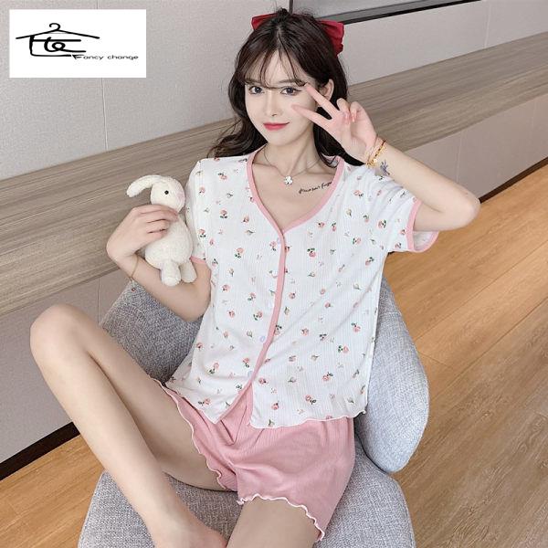 Đồ ngủ/ đầm ngủ tay ngắn dáng rộng in hoa dễ thương thời trang mùa hè cho bạn gái 22022