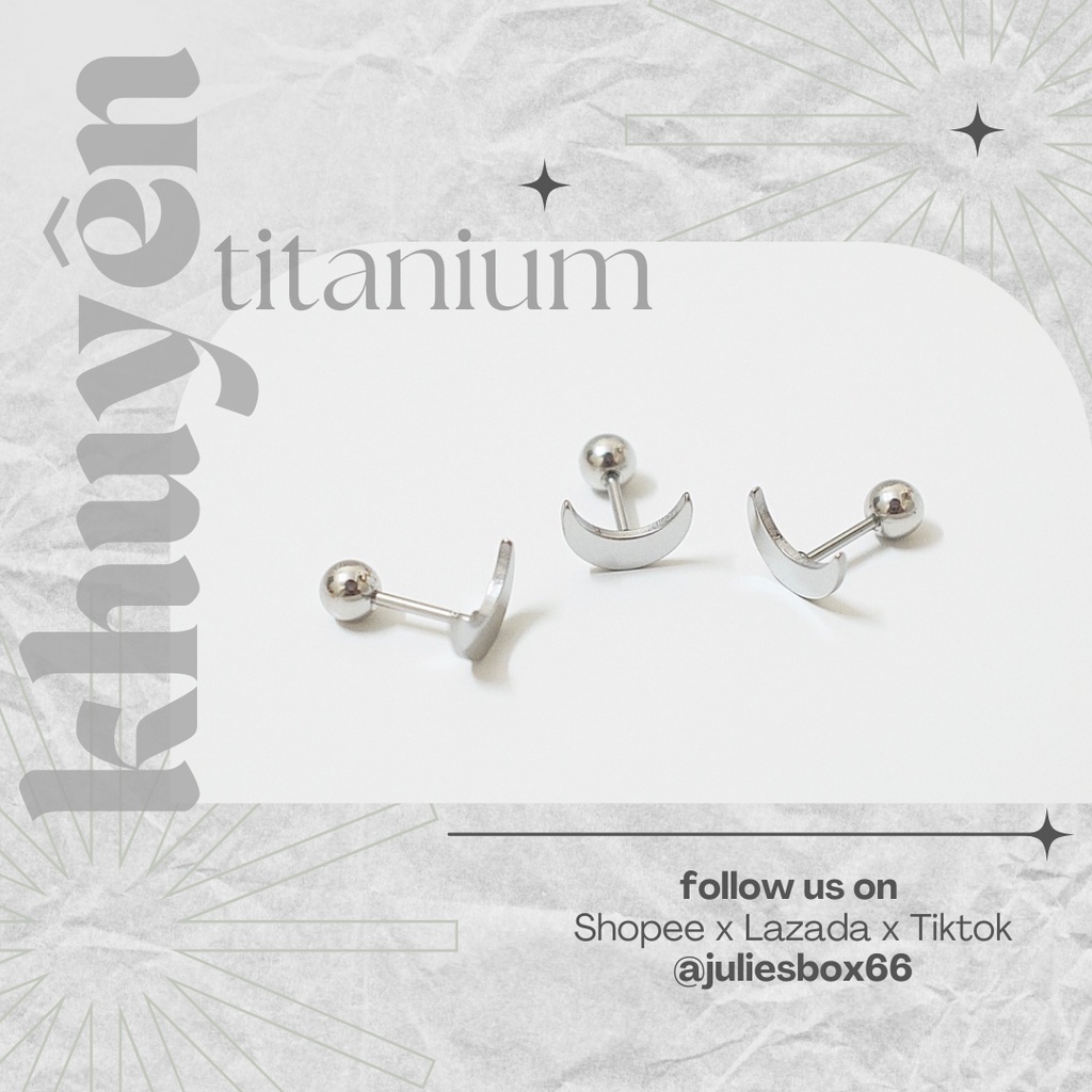 Khuyên Tai Nam Nữ Màu Bạc Mặt Trăng Đeo Trái Tai Đuôi Bi Unisex Titan Thép Y Tế Bông Tai Nữ Julies Box