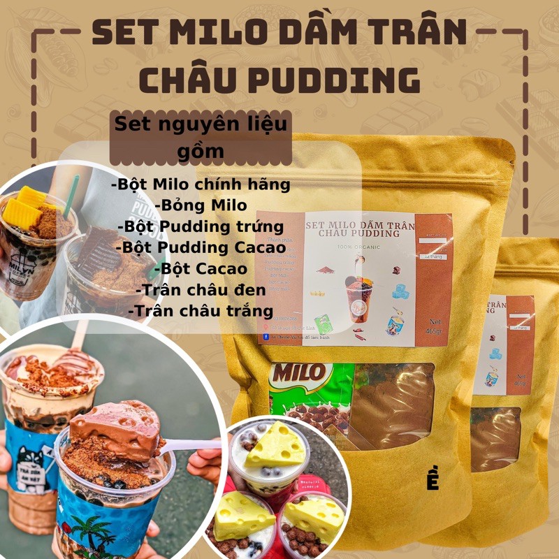 Set nguyên liệu làm MILO DẦM/CACAO DẦM Tặng kèm Công Thức Bất Bại và Puddinggg