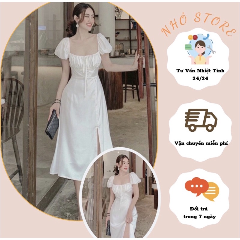 Đầm trắng sẻ tà siêu xinh- đam cổ vuông - đầm trắng dự tiệc - hàng cao cấp loại 1 - freeship