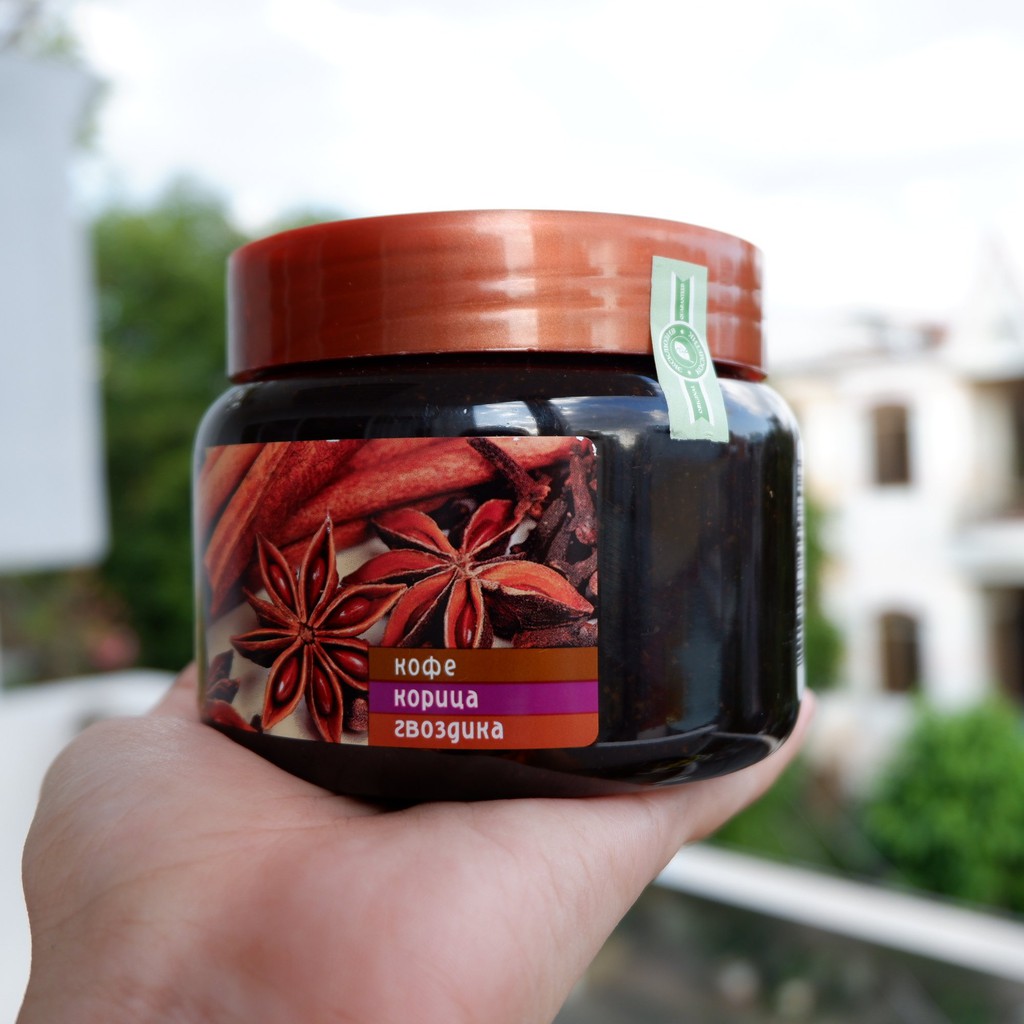 Gel tẩy da chết body chiết xuất quế hồi và cafe Exclusive Cosmetics chính hãng Nga 380ml NPP Shoptido