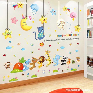 Decal dán tường trang trí goodnight baby ghép thỏ nhổ cà rốt