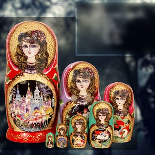 Búp bê Nga Matryoshka truyền thống bộ 7 con đẹp - Công chúa ngủ trong rừng/Nàng tiên cá Ariel
