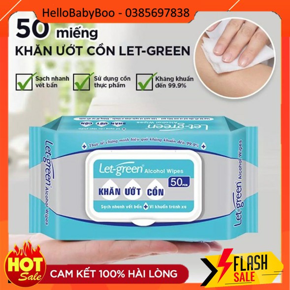 Khăn Ướt Cồn Let- Green Kháng Khuẩn - Vệ Sinh Đồ Vật - Khử Khuẩn Đồ Chơi Cho Bé | 50 tờ/gói