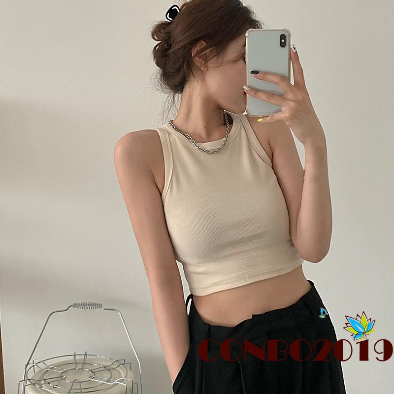 Áo tank top cổ tròn màu sắc đơn giản dành cho nữ