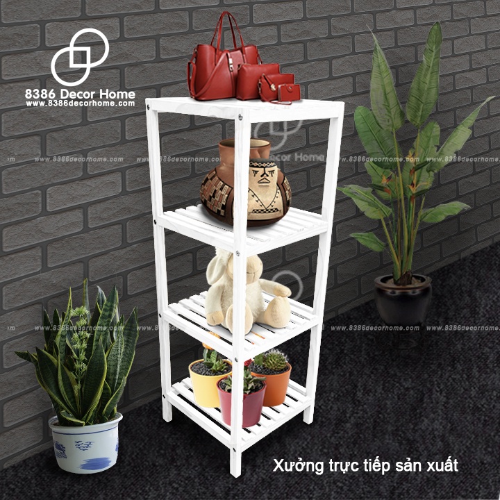 Kệ Tab 4 tầng gỗ thông tự nhiên sơn màu trắng trang trí, decor