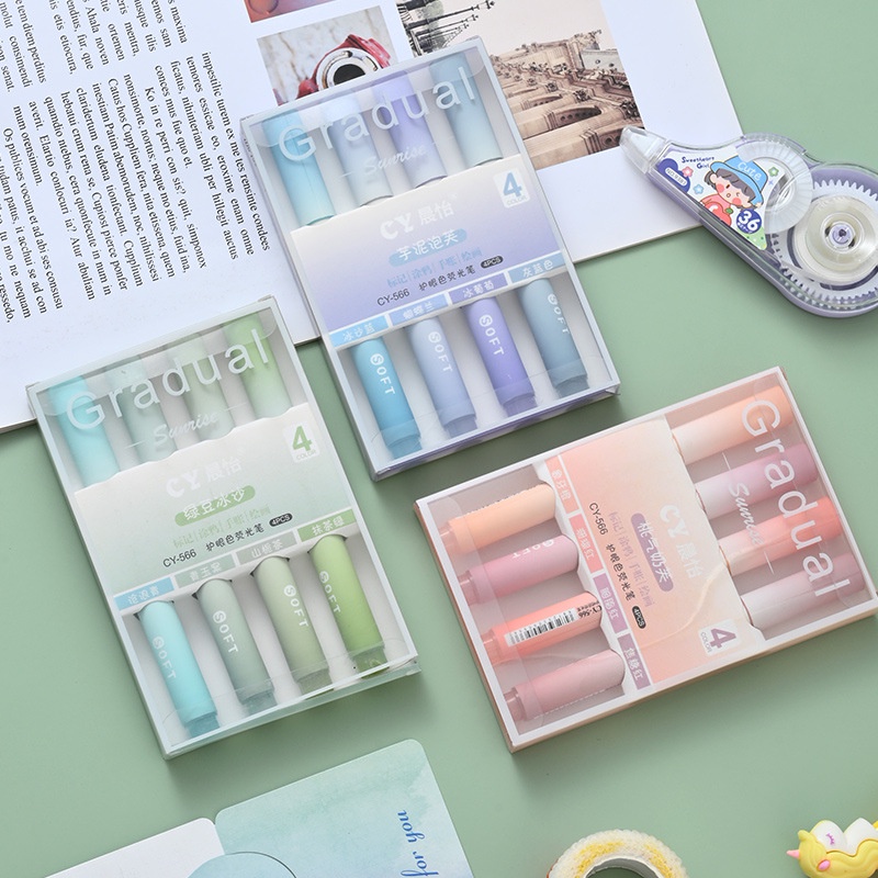 RUIXIANG Set 4 Bút Đánh Dấu Màu Sắc Xinh Xắn