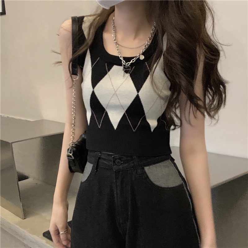 Áo hai dây dệt kim mỏng ôm dáng đính đá phong cách phương Tây cổ điển cho nữ | BigBuy360 - bigbuy360.vn