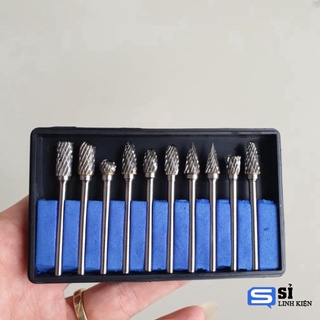 10 mũi mài khắc gỗ nhựa đồng nhôm kim loại tổng hợp thời thượng vofram tinh xảo hộp mầu xanh