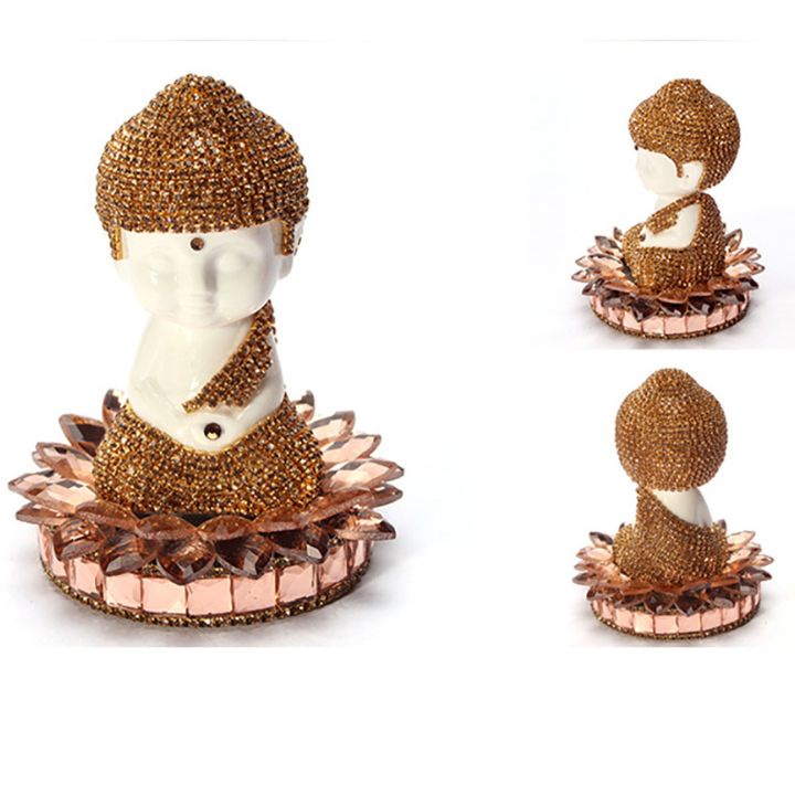 Tượng Phật Đính Đá Kèm Đế Chống Trượt Hình La BànTrang Trí Xe Hơi, Bàn Làm Việc