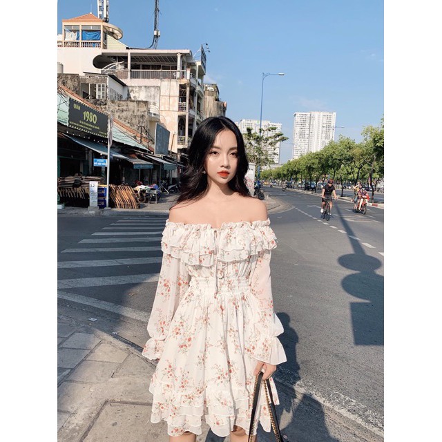 VÁY TRỄ VAI HOA NHÍ TẦNG BÁNH BÈO DÁNG XOÈ STYTE ULLZANG, VÁY TRỄ VAI HOA NHÍ BABYDOLL DÁNG XOÈ | BigBuy360 - bigbuy360.vn