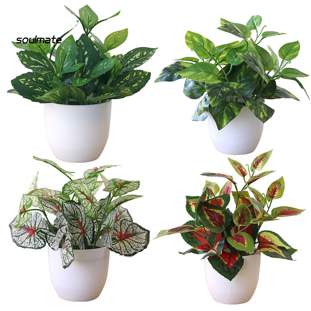 Chậu cây lá nhân tạo tươi mới để bàn trang trí nhà cửa/văn phòng đa ứng dụng