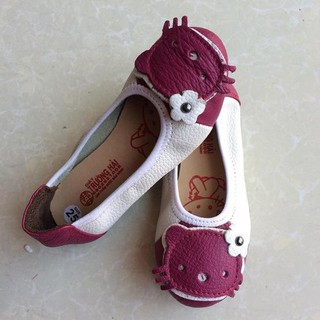 Shopcute-Giày búp bê bé gái da bò tím trắng