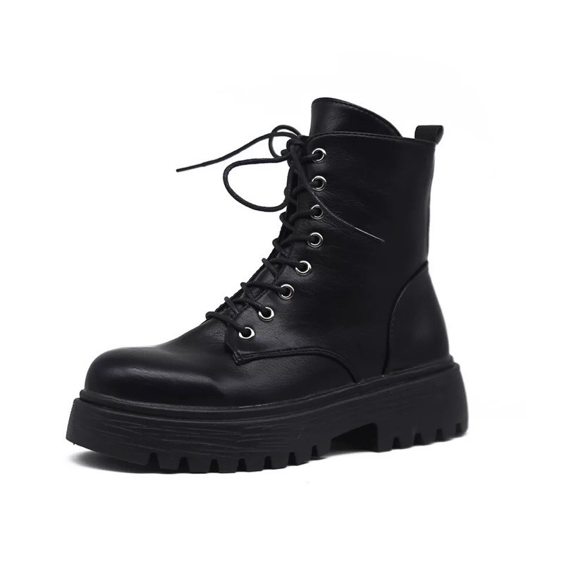 Bốt CỔ CAO ĐẾ RĂNG CƯA 5CM (ĐEN-BE) có khoá kéo basic hot hit 2020