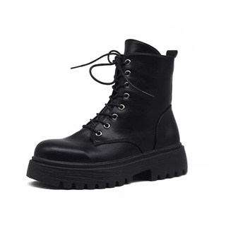 Bốt CỔ CAO ĐẾ RĂNG CƯA 5CM (ĐEN-BE) có khoá kéo basic hot hit 2020