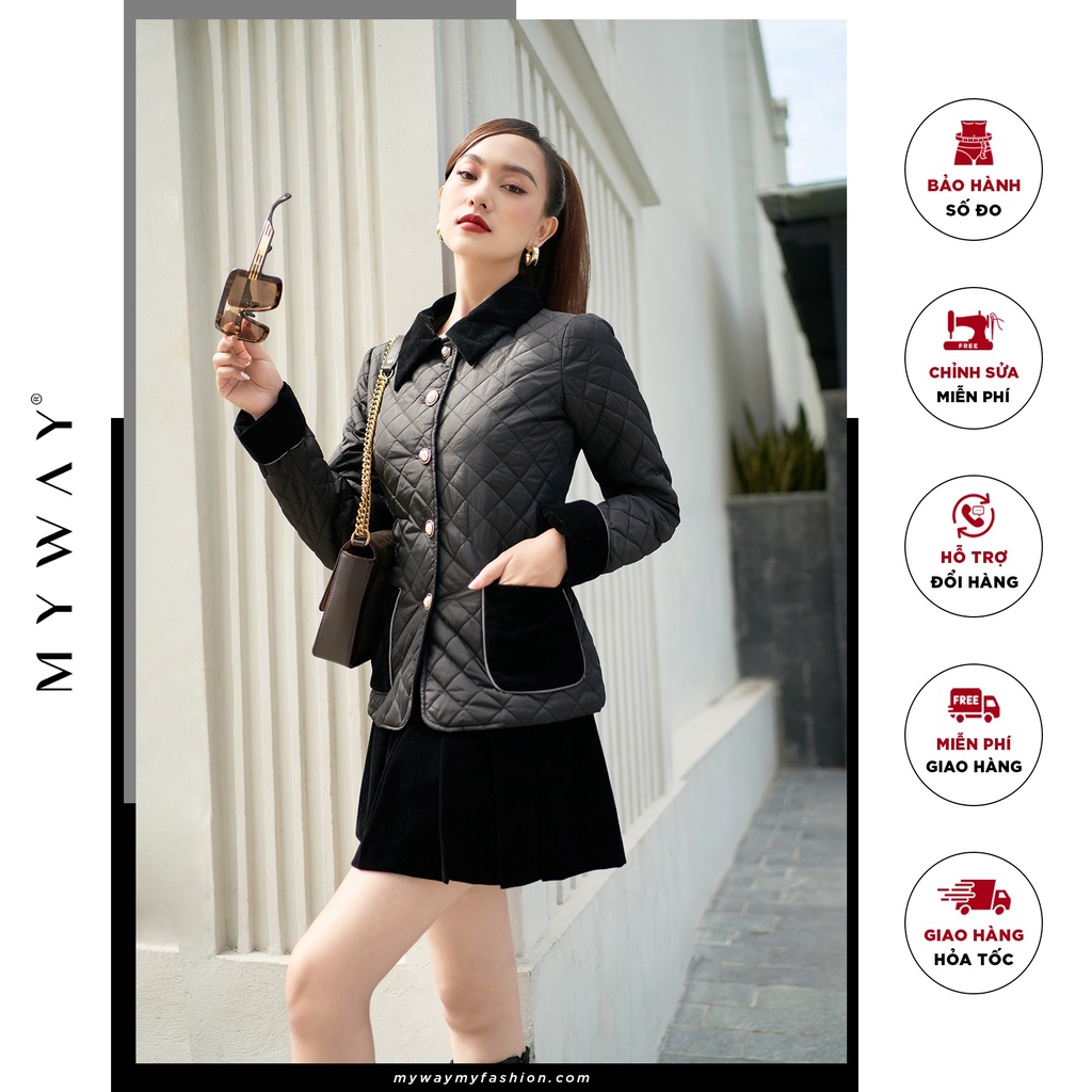 Áo Phao Nữ MY WAY Dáng Ngắn Phối Nhung Sang Trọng 1MAP1006B