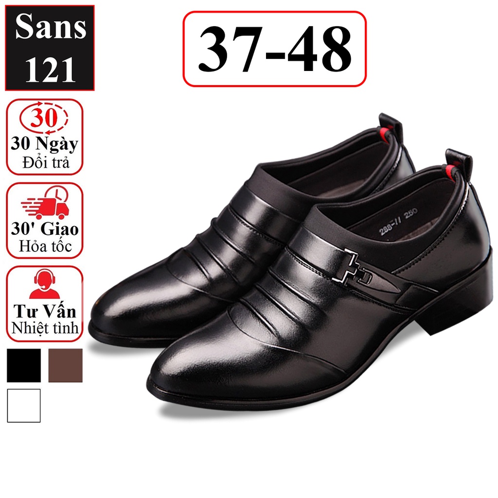 Giày da nam cao cấp Sans121 giầy tây không dây đen nâu trắng bigsize size lớn 43 44 45 46 47 48 nhỏ 37 38 39 40 41