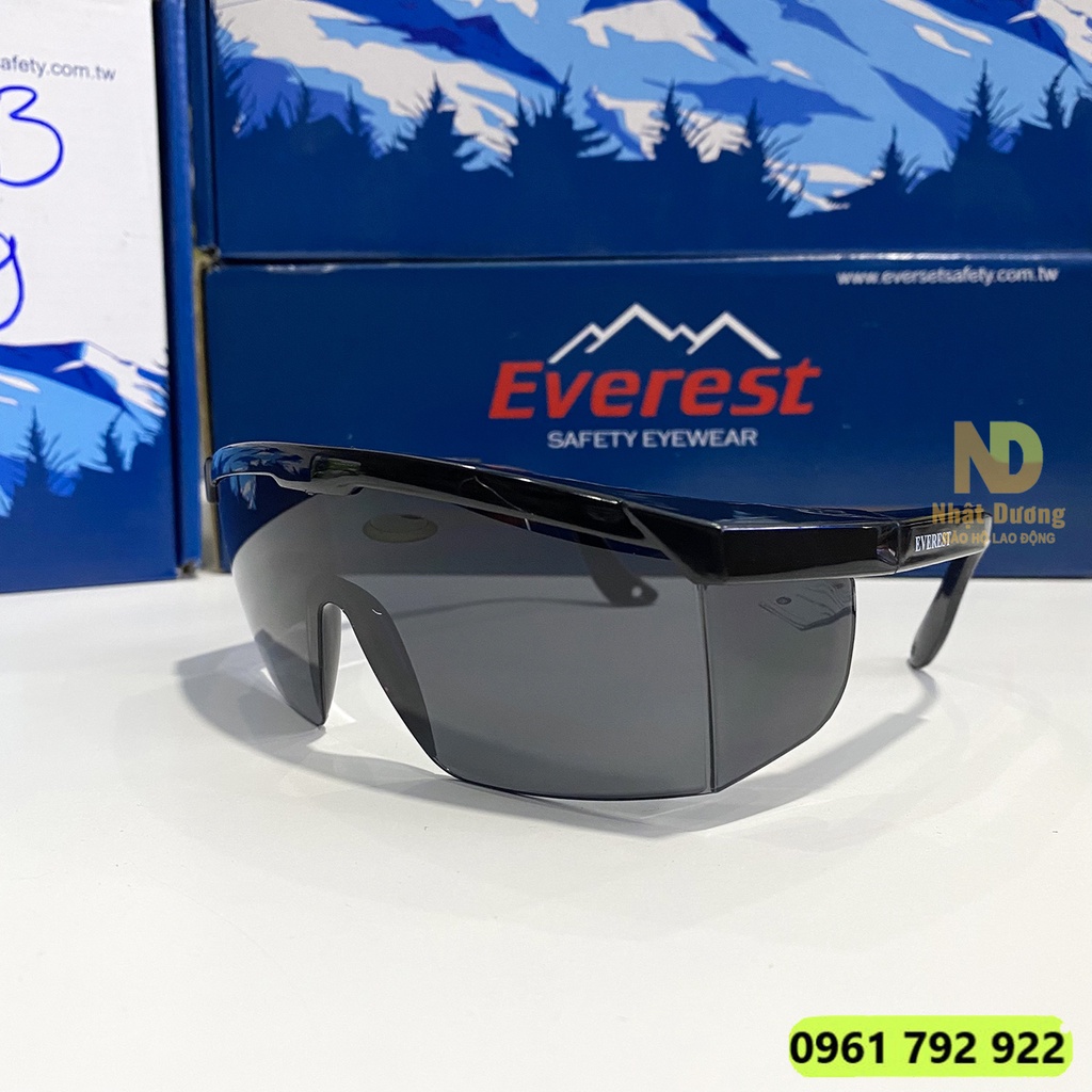 Kính bảo hộ Everest EV105B màu trắng đen, chống bụi, chống tia UV dùng trong lao động, đi xe máy