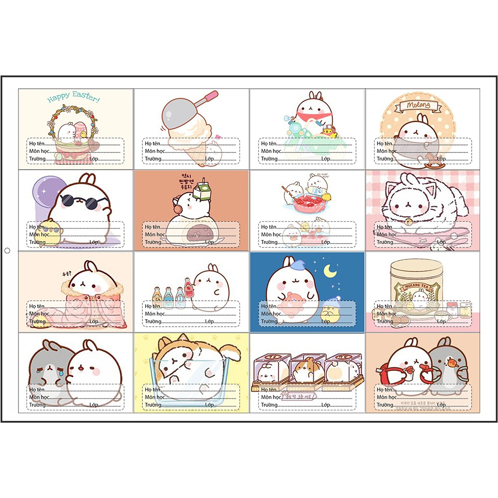 nhãn vở molang NV3 hoạt hình set 16 chiếc có keo dán sẵn