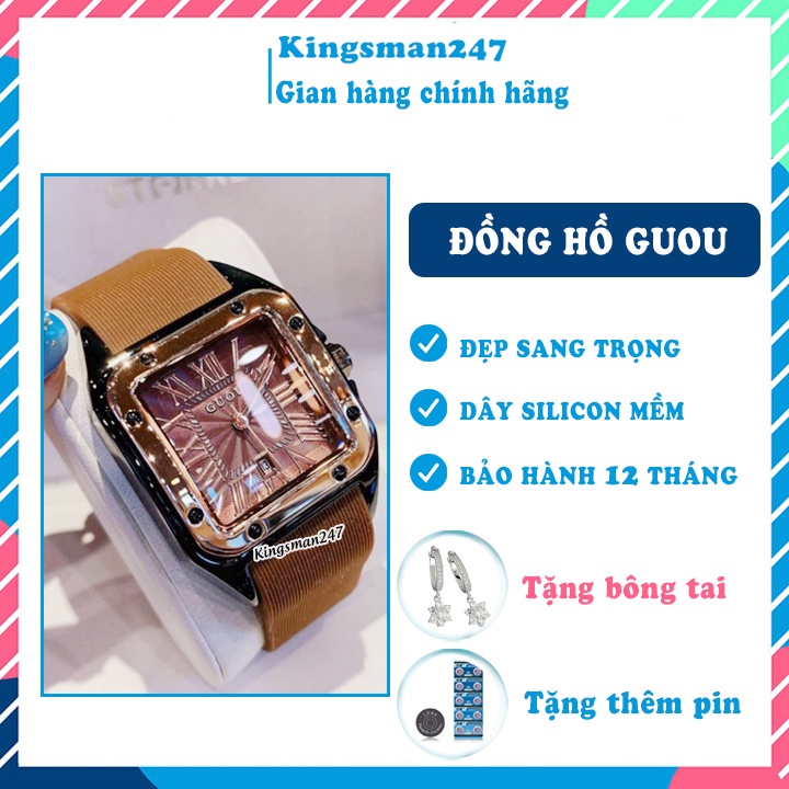 Đồng hồ nữ chính hãng Guou mặt vuông đẹp cao cấp, sang trọng, thanh lịch, thời trang Hàn Quốc