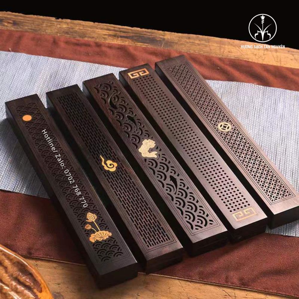 Đế cắm nhang Tân Nguyên, đế nhang, hộp khảm kim đốt nhang không tăm bằng gỗ cao cấp