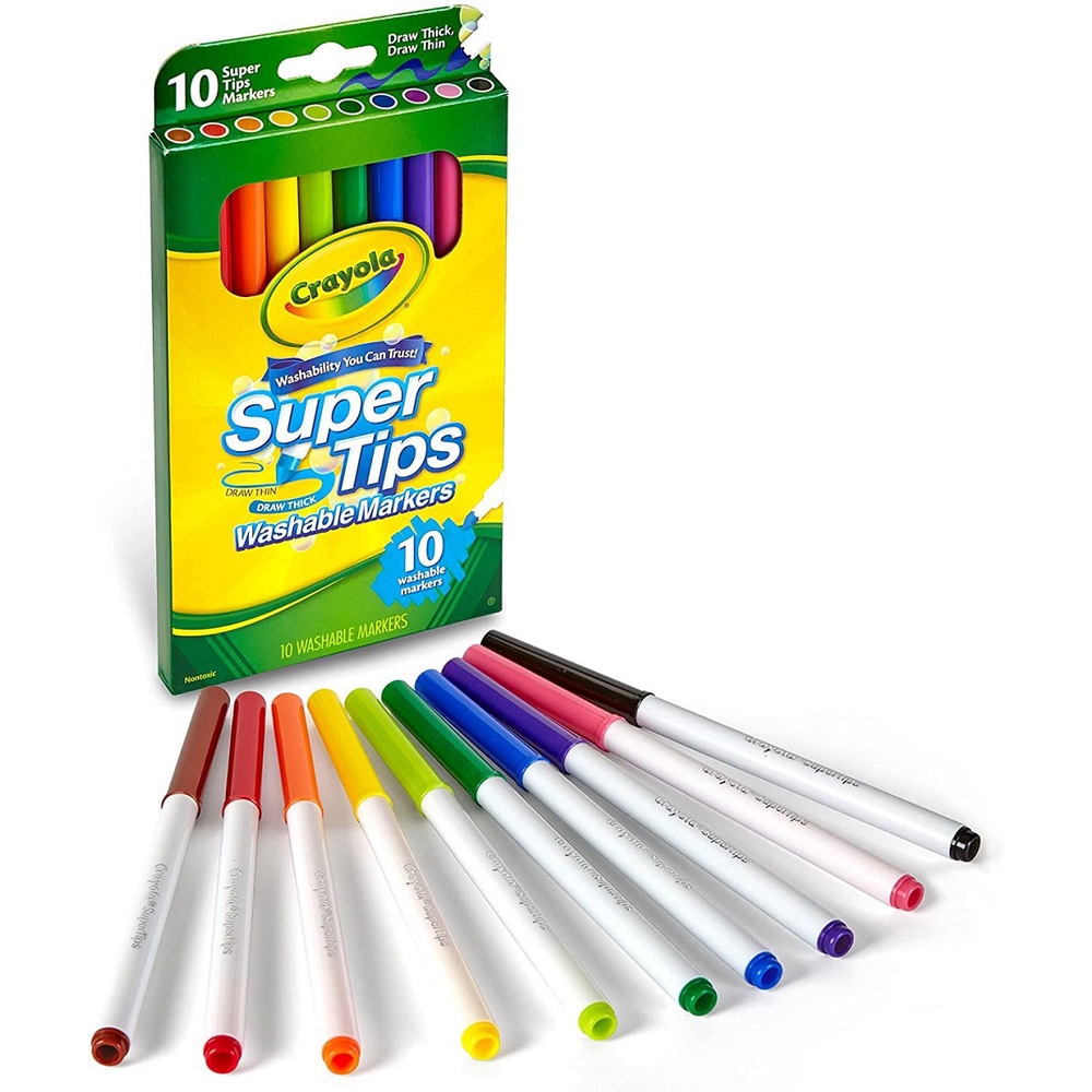 Bộ 10 bút lông fiber pen viết chữ calligraphy Crayola Super Tips Washable Marker