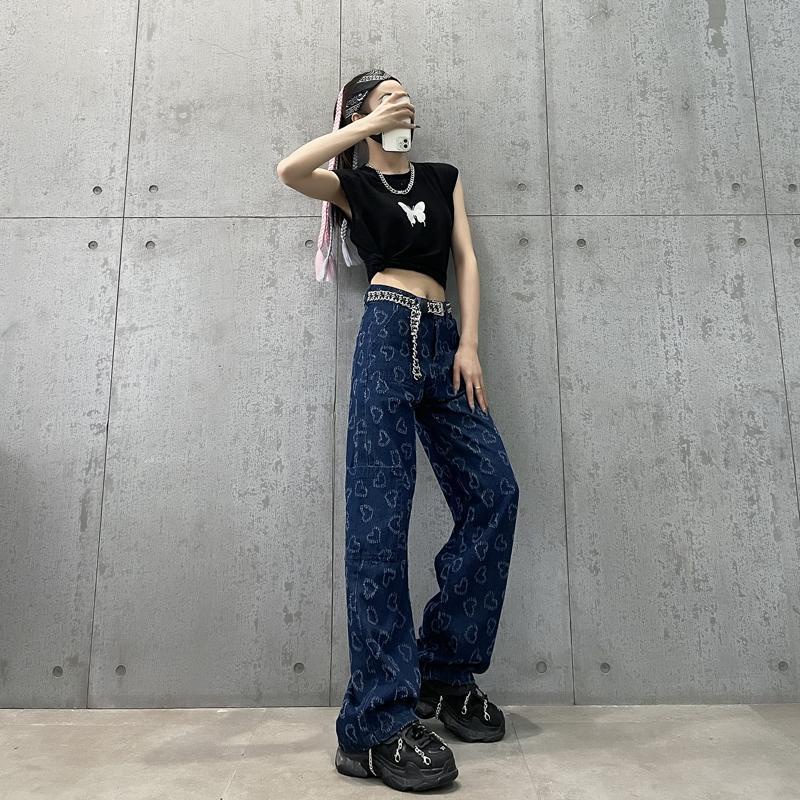 Quần jean ống suông cạp cao phong cách hip hop mới 2021