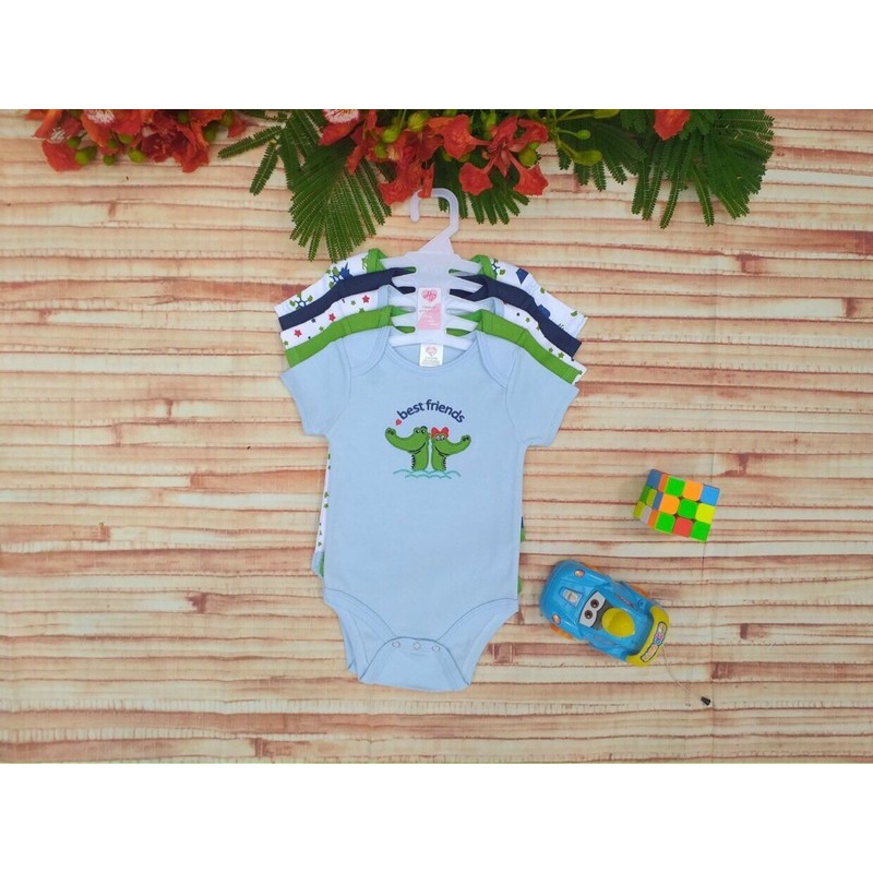 Set 5 body cộc tay kèm móc cho bé trai, bé gái 0-12 tháng- Chất cotton dày dặn