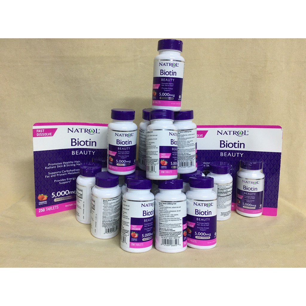 Viên ngậm mọc tóc Biotin 5000mcg ngậm hương dâu hàng Mỹ (Hủ 250 viên)