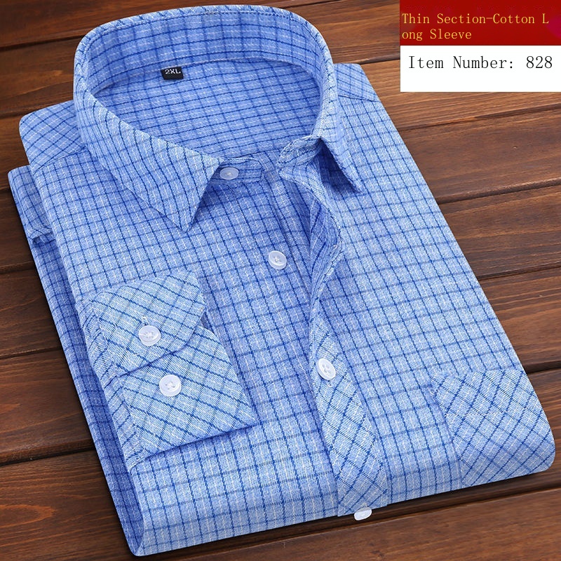 Áo Sơ Mi Cotton Nguyên Chất Tay Dài Kẻ Sọc Caro Chống Nhăn Cho Nam Trung Niên Và Bố