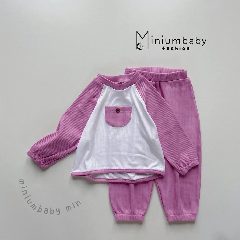 Set bộ len cotton dày dặn cho bé trai và bé gái mặc thu đông Minium, quần áo trẻ em dài tay-SB1052