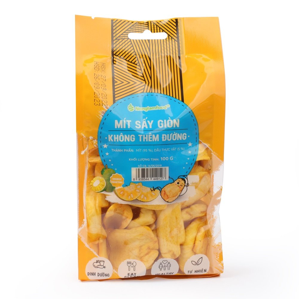 Mít sấy giòn KHÔNG THÊM ĐƯỜNG Nonglamfood túi 100g | Jackfruit Chips | Ăn vặt dinh dưỡng, thơm ngon thượng hạng