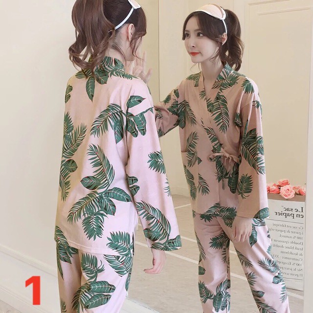 [set trang phục] Bộ ngủ nữ tay dài yukata hàng ord QC (hàng loại A)