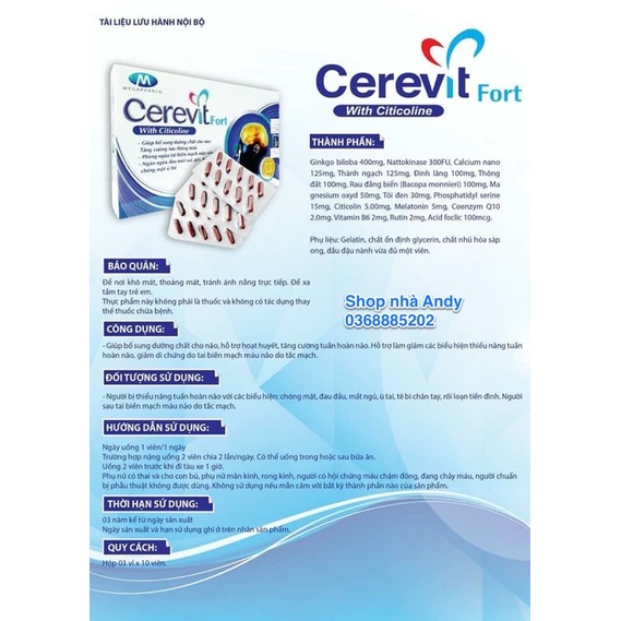 TPCN Viên uống dưỡng não Cerevit Fort - Hộp 30 viên