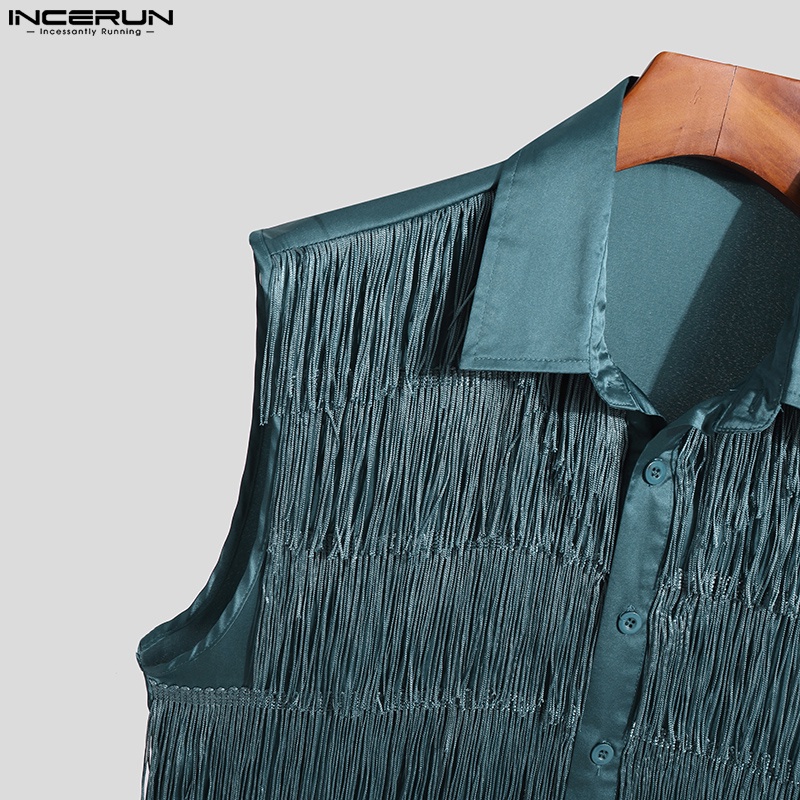 INCERUN Áo Sơ Mi Không Tay Viền Tua Rua Thời Trang Dự Tiệc Cho Nam