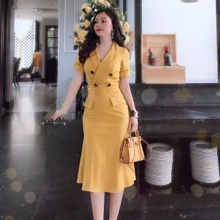 Đầm thiết kế đuôi cá cổ Vest kèm belt