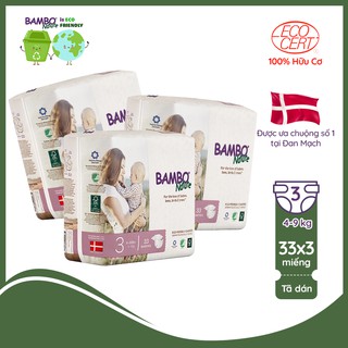 Combo 3 Gói Tã Dán 100% Hữu Cơ Bambo Nature - Nhập Khẩu Đan Mạch - 4-9kg - M33 - 33 miếng