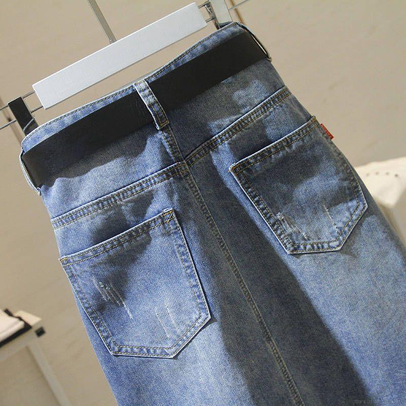 Chân Váy Denim Lửng Xẻ Tà Lưng Cao Khoét Lỗ Màu Trơn Dây Khóa Kéo Thời Trang Xuân Hè Dành Cho Nữ | BigBuy360 - bigbuy360.vn