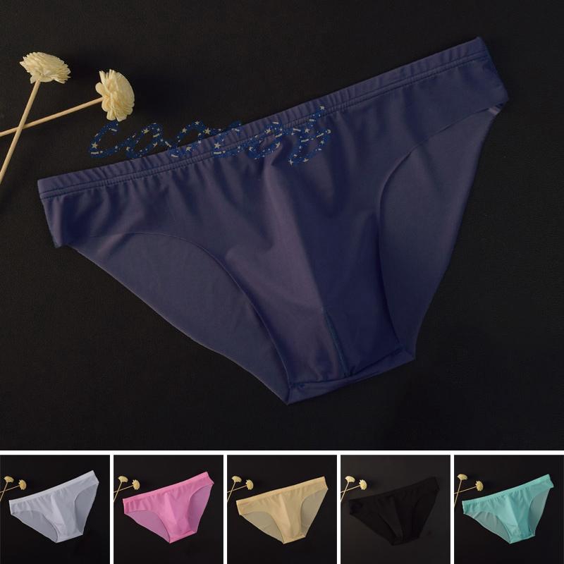 Men's Viscose See-through Underwear Ultra-thin Low-rise Sexy Solid Color Briefs