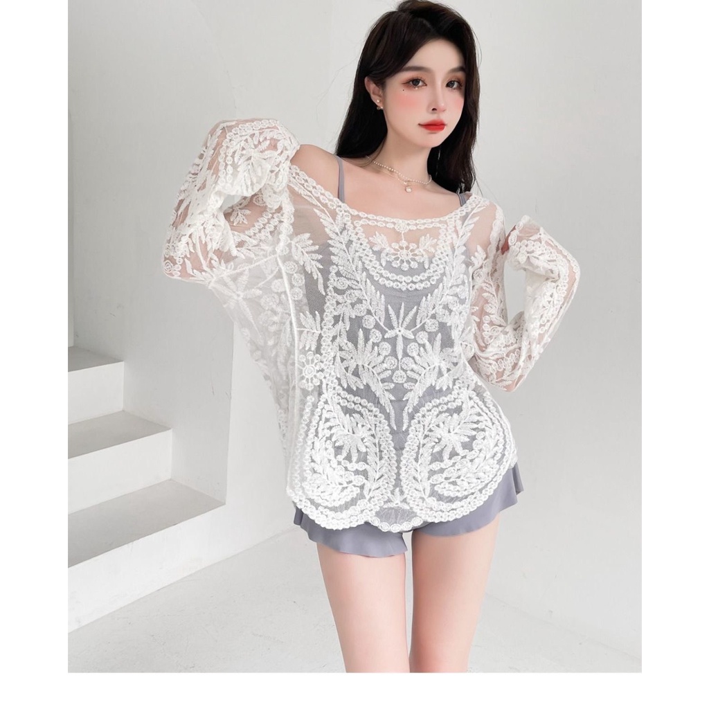 Áo Khoác Ren Mỏng Aimeehouse áo ren lưới đi biển sành diệu sexy hàng Quảng Châu cao cấp