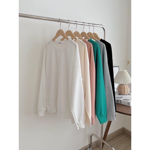 Áo nỉ cổ tròn dài tay chất len tổ ong 6 màu