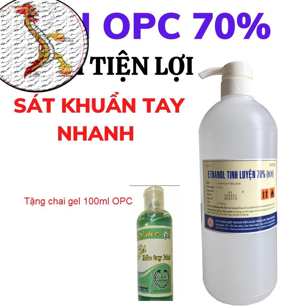 [TĂNG GEL OPC 100ML]CỒN rủa tay ETHANOL 70 ĐỘ chai 1l, Nước rửa tay khô diệt khuẩn ( SP CTY DƯỢC- OPC) CHAI 1L