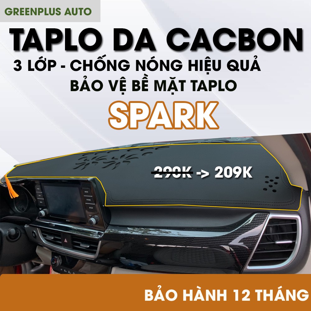 Thảm Taplo Chevrolet Spark, chất liệu da vân Cacbon, bảo hành 12 tháng