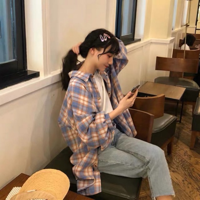 Order | Áo sơ mi kẻ oversize ulzzang D3904