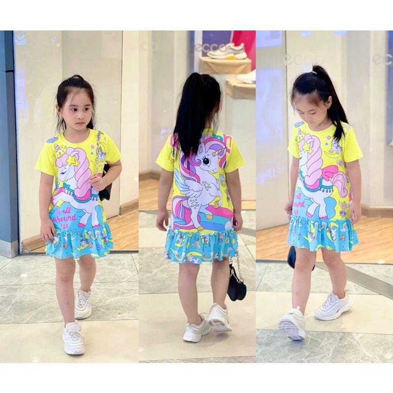 22-40kg | Đầm bé gái ráp lai bèo thun lạnh loại 1 màu cực xinh