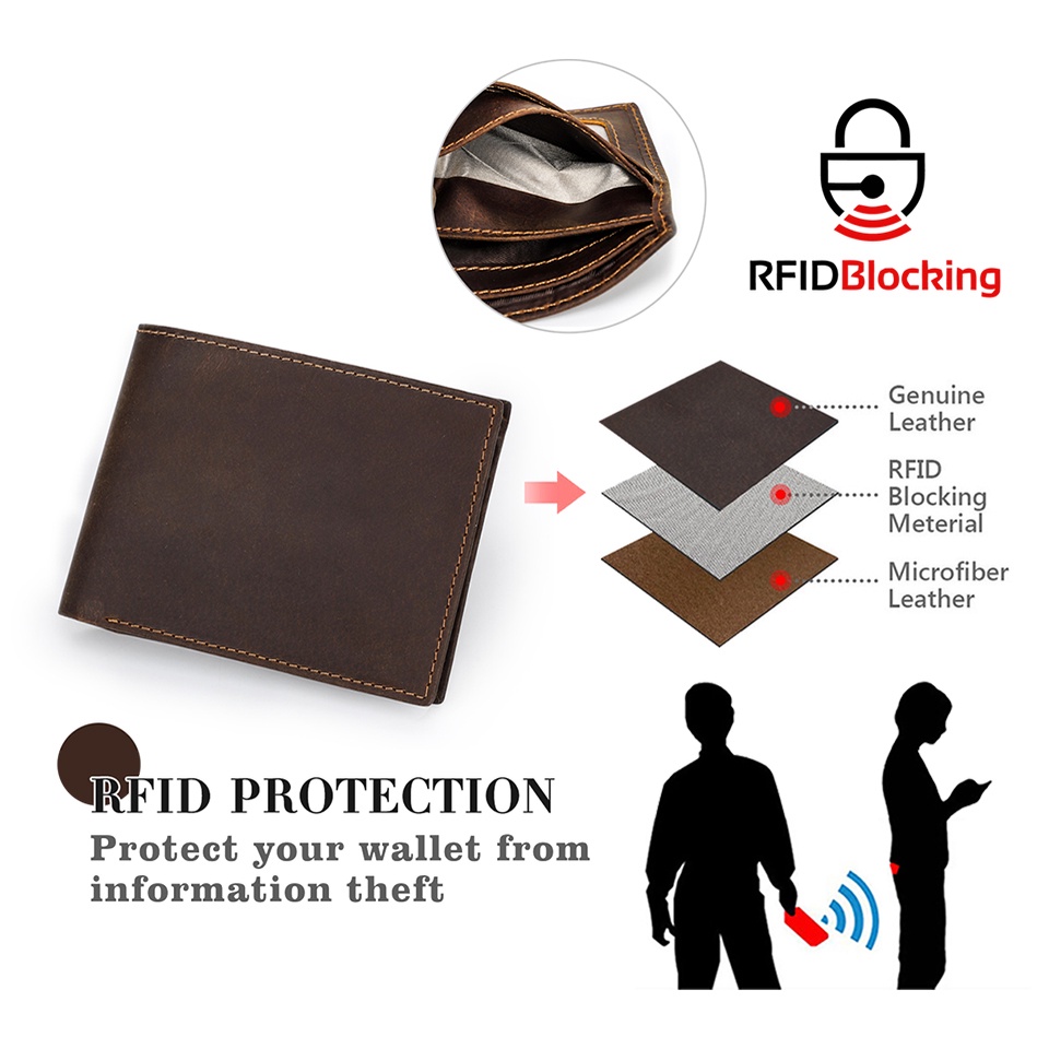 CONTACT'S Ví Da Ngựa Dáng Ngắn Gập Đôi Đựng Thẻ Tín Dụng / Tiền Xu Có Khóa Kéo Cho Nam